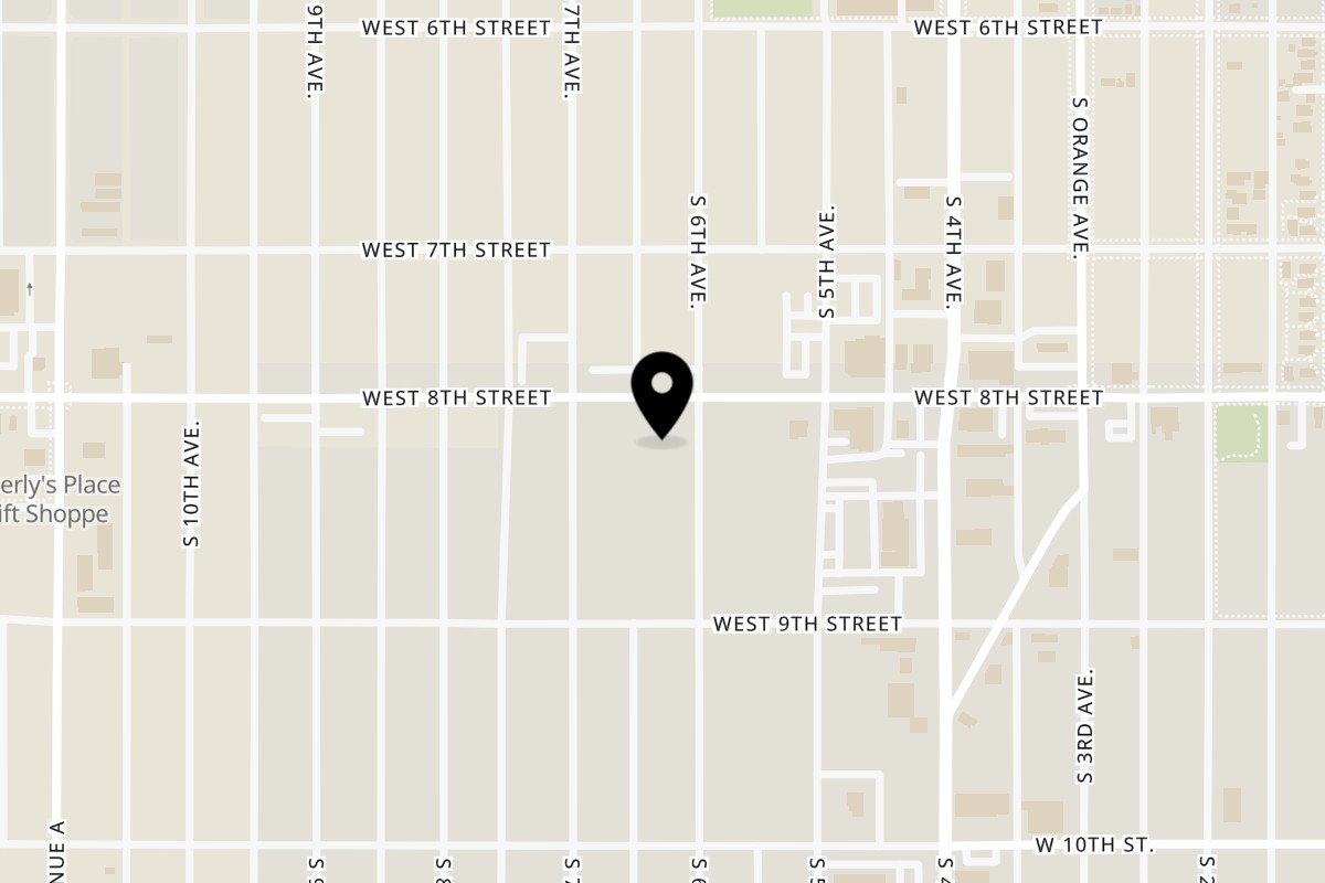 Map showing the location of El Charro Cafe on 601 W 8th St in Yuma
